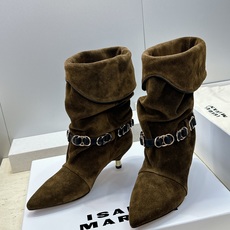 ISABEL MARANT 2026秋冬新款时尚拼色低跟尖头两穿中筒女靴 伊莎贝尔字母logo五金扣一脚蹬机车马丁靴 材 ISABEL MARANT 2026秋冬新款时尚拼色低跟尖头两穿中筒女靴 伊莎贝尔字母logo五金扣一脚蹬机车马丁靴 材