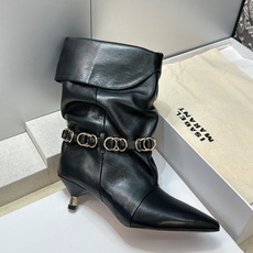 ISABEL MARANT 2026秋冬新款时尚拼色低跟尖头两穿中筒女靴 伊莎贝尔字母logo五金扣一脚蹬机车马丁靴 材 ISABEL MARANT 2026秋冬新款时尚拼色低跟尖头两穿中筒女靴 伊莎贝尔字母logo五金扣一脚蹬机车马丁靴 材