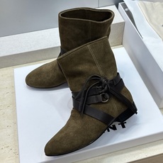 ISABEL MARANT 2026秋冬新款时尚绑带流苏女短靴 伊莎贝尔字母logo低跟圆头一脚蹬拼色机车骑士军靴 材质 ISABEL MARANT 2026秋冬新款时尚绑带流苏女短靴 伊莎贝尔字母logo低跟圆头一脚蹬拼色机车骑士军靴 材质