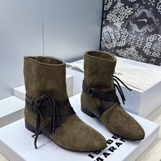 ISABEL MARANT 2026秋冬新款时尚绑带流苏女短靴 伊莎贝尔字母logo低跟圆头一脚蹬拼色机车骑士军靴 材质 ISABEL MARANT 2026秋冬新款时尚绑带流苏女短靴 伊莎贝尔字母logo低跟圆头一脚蹬拼色机车骑士军靴 材质