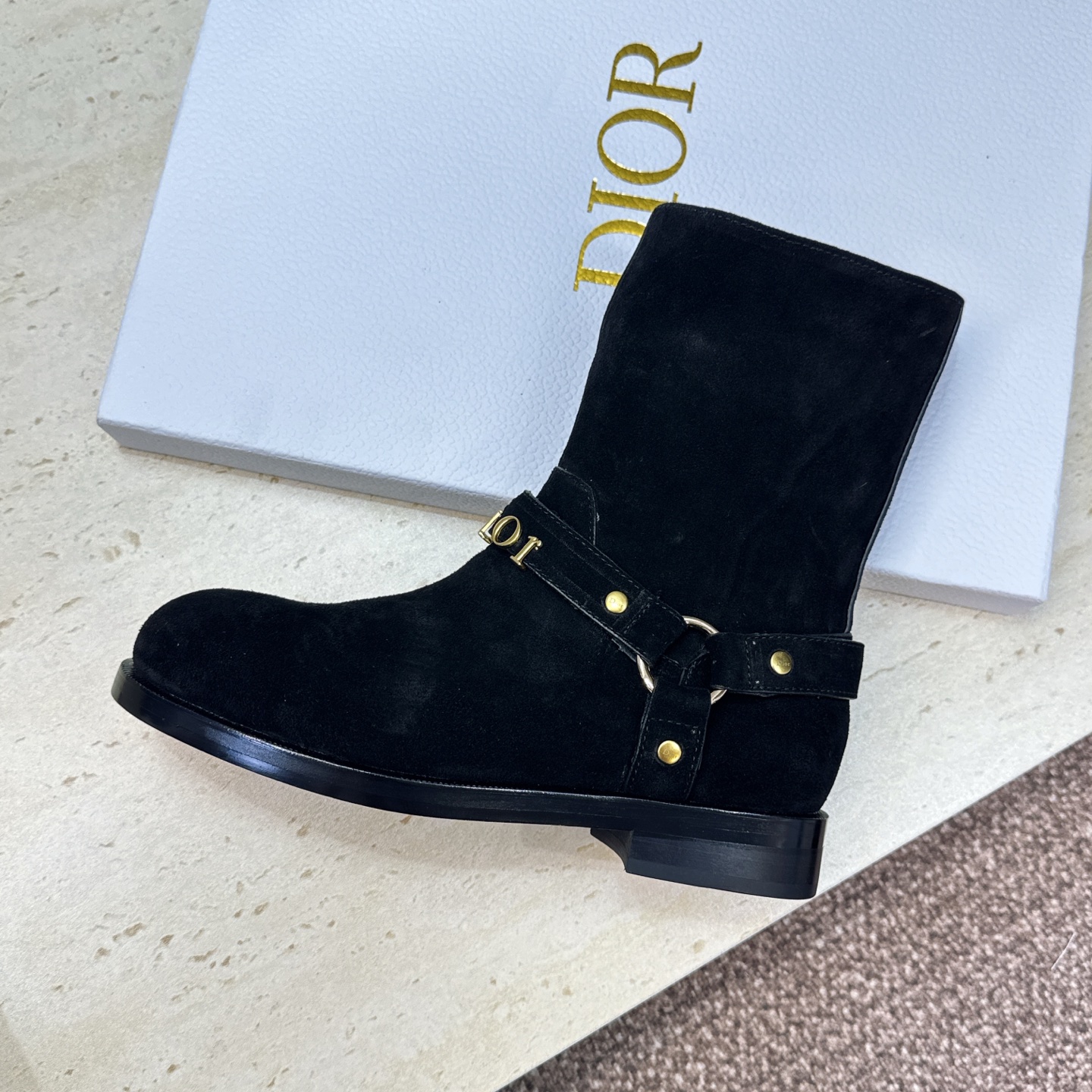 Dior 迪奥2026秋冬新款EmPreinte高定系列及裸女短靴 明星同款CD字母logo五金扣低跟圆头侧拉链机车骑士