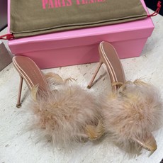 PARIS TEXAS 小众品牌 2026春夏新款糖果色高跟圆头露趾羽毛拼色凉拖女鞋 材质:鞋面进口真丝面料+水染羊皮内 PARIS TEXAS 小众品牌 2026春夏新款糖果色高跟圆头露趾羽毛拼色凉拖女鞋 材质:鞋面进口真丝面料+水染羊皮内