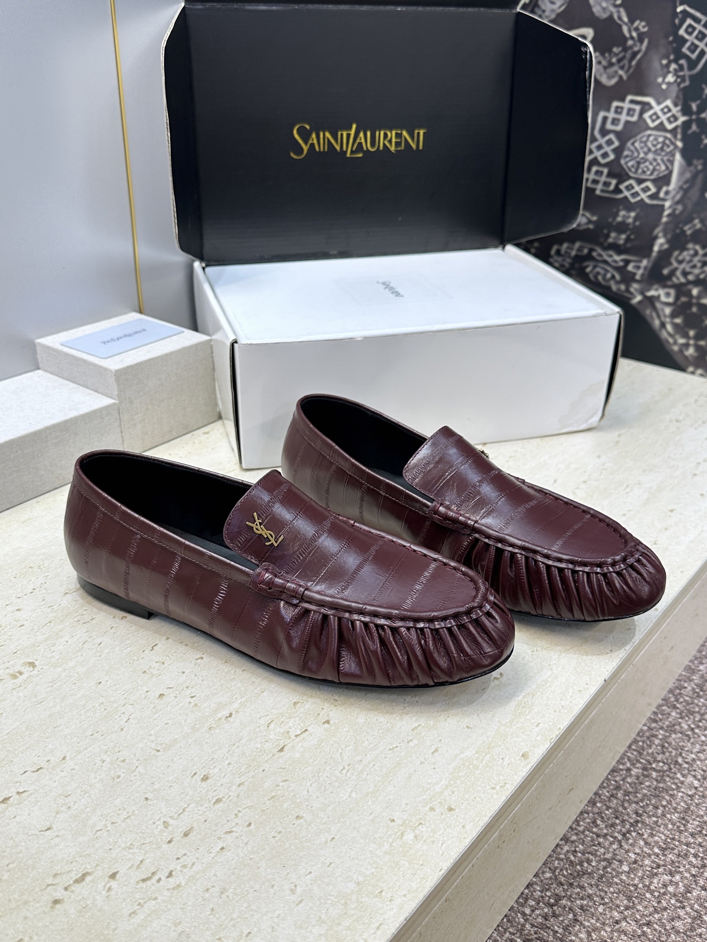 Saint Laurent Burgundy Gathered Loafers