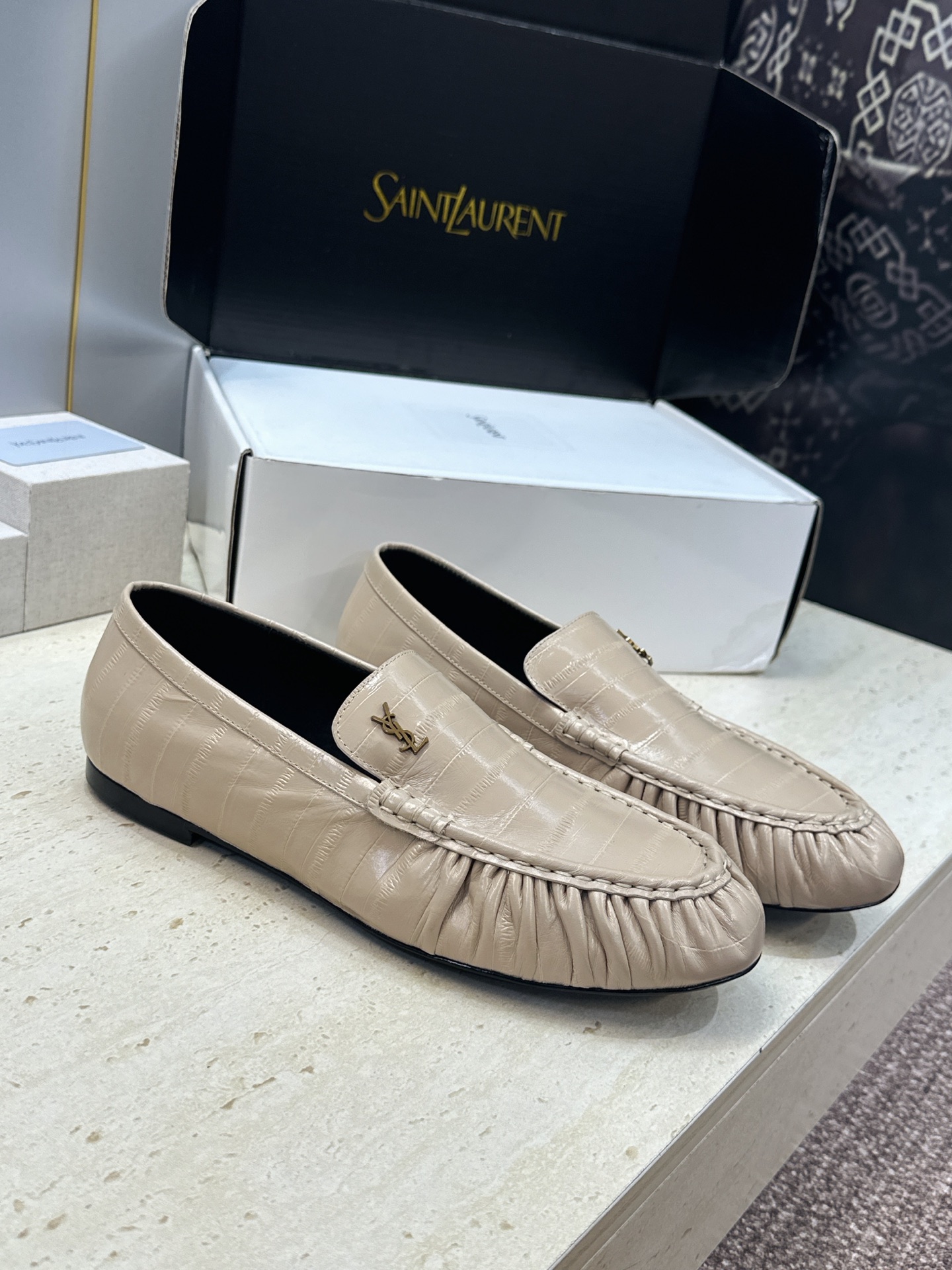 Saint Laurent Beige Gathered Loafers