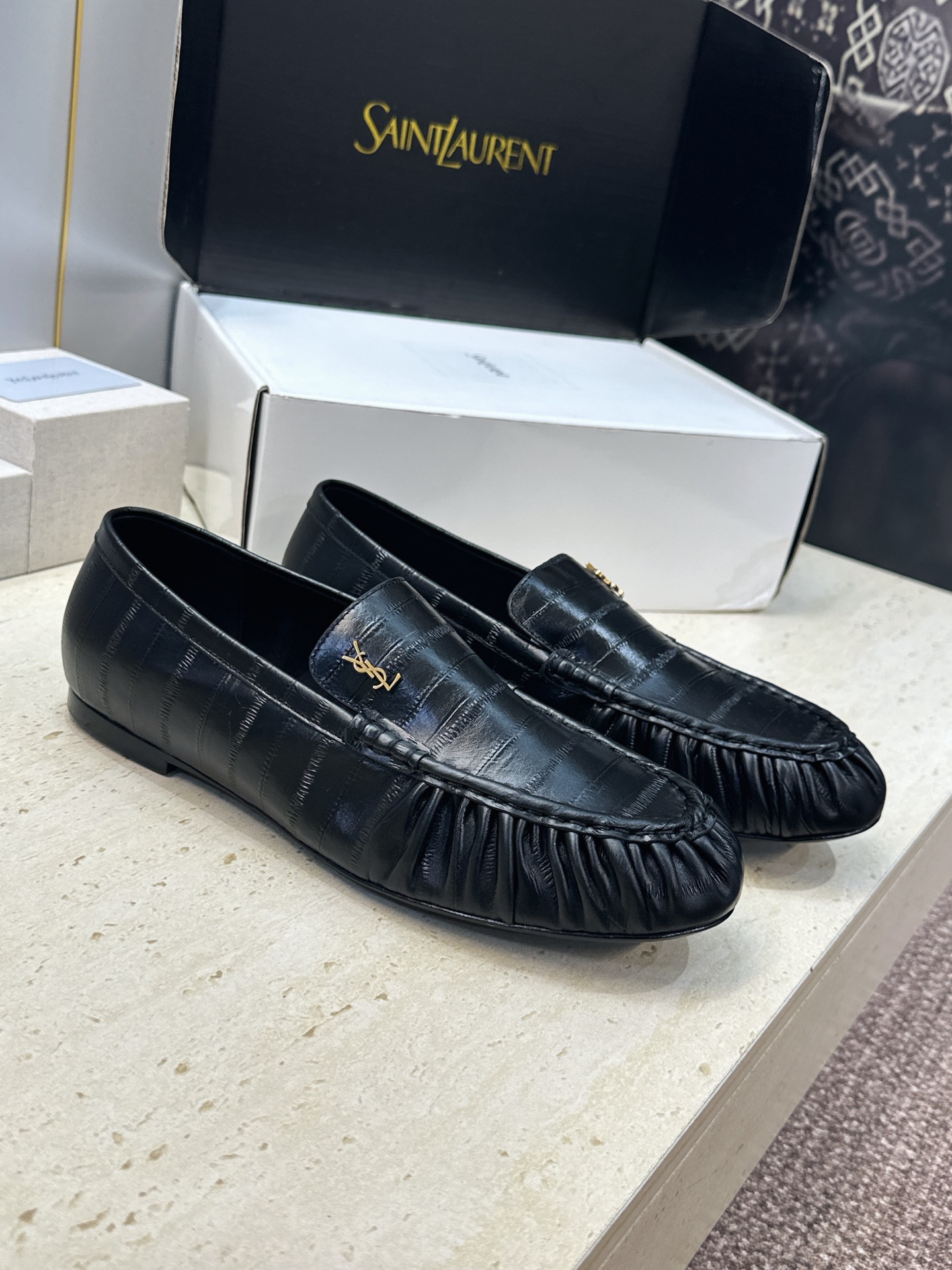 Saint Laurent Black Gathered Loafers