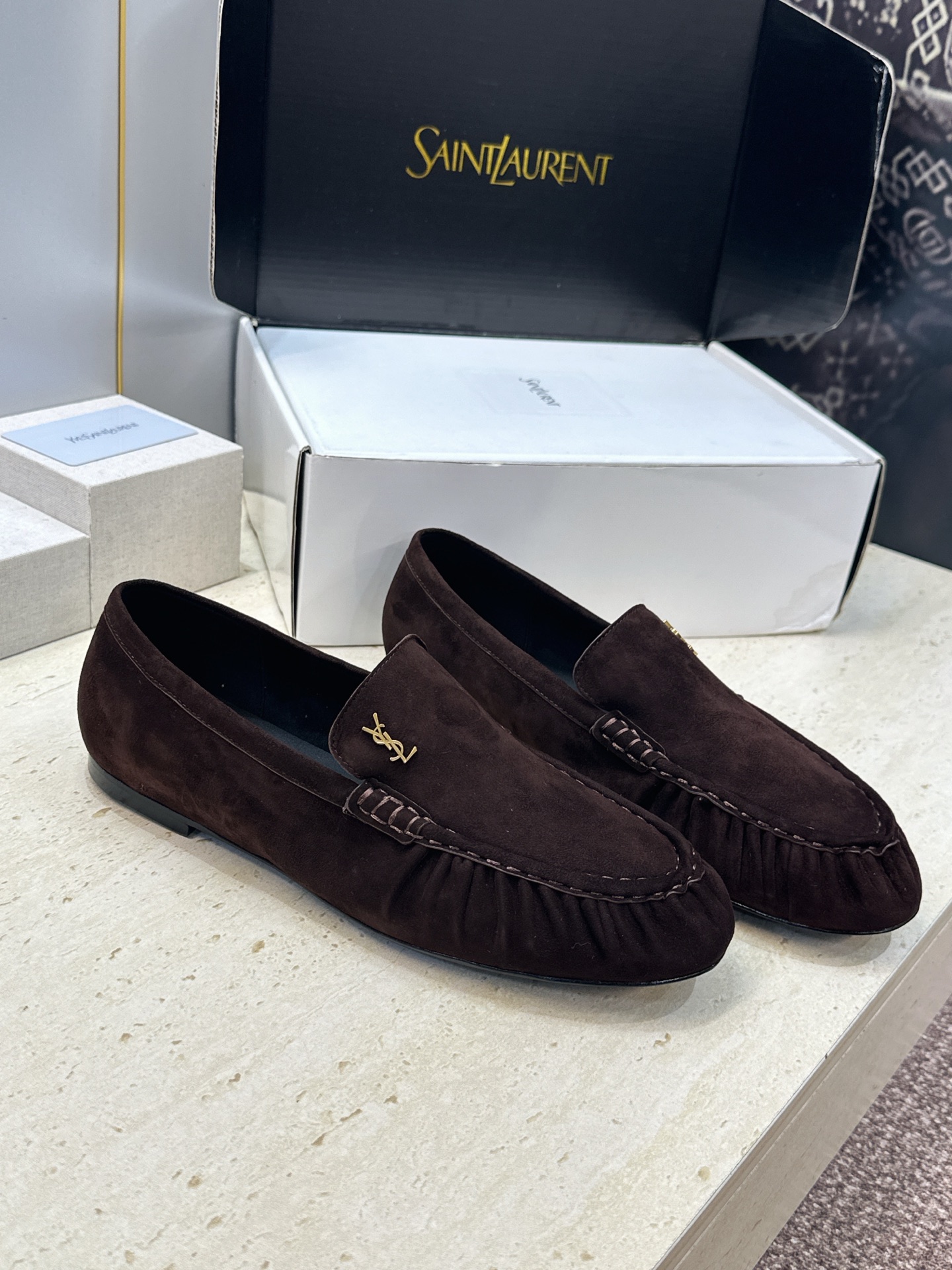 Saint Laurent Brown Gathered Loafers