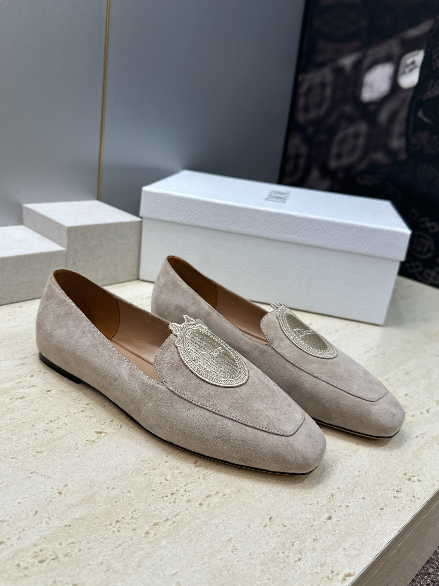 Dior Beige Emblem Loafers