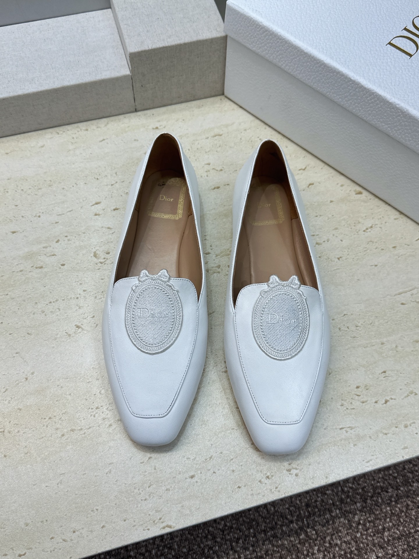 Dior White Emblem Loafers