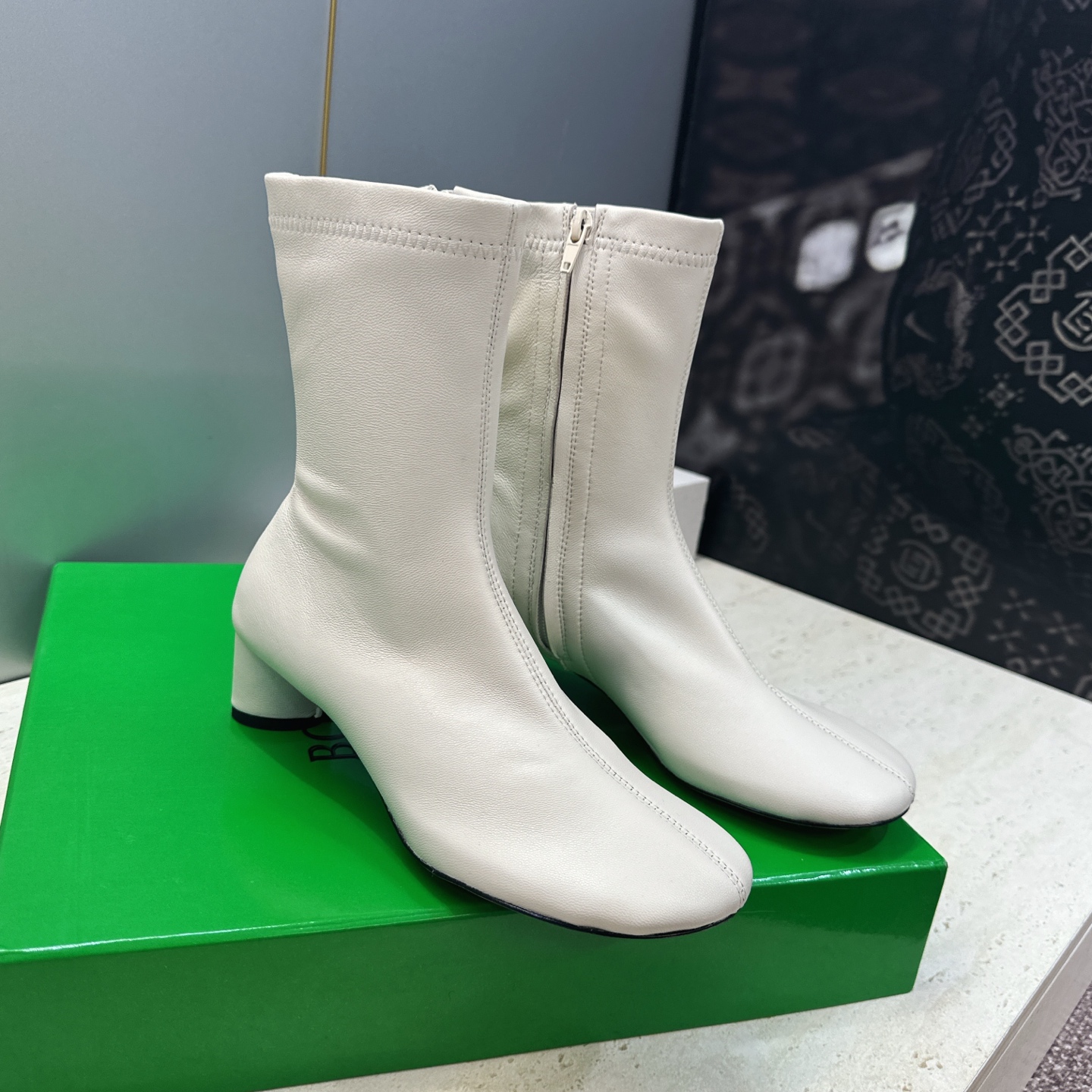 Bottega Veneta Cream Side Zip Ankle Boots