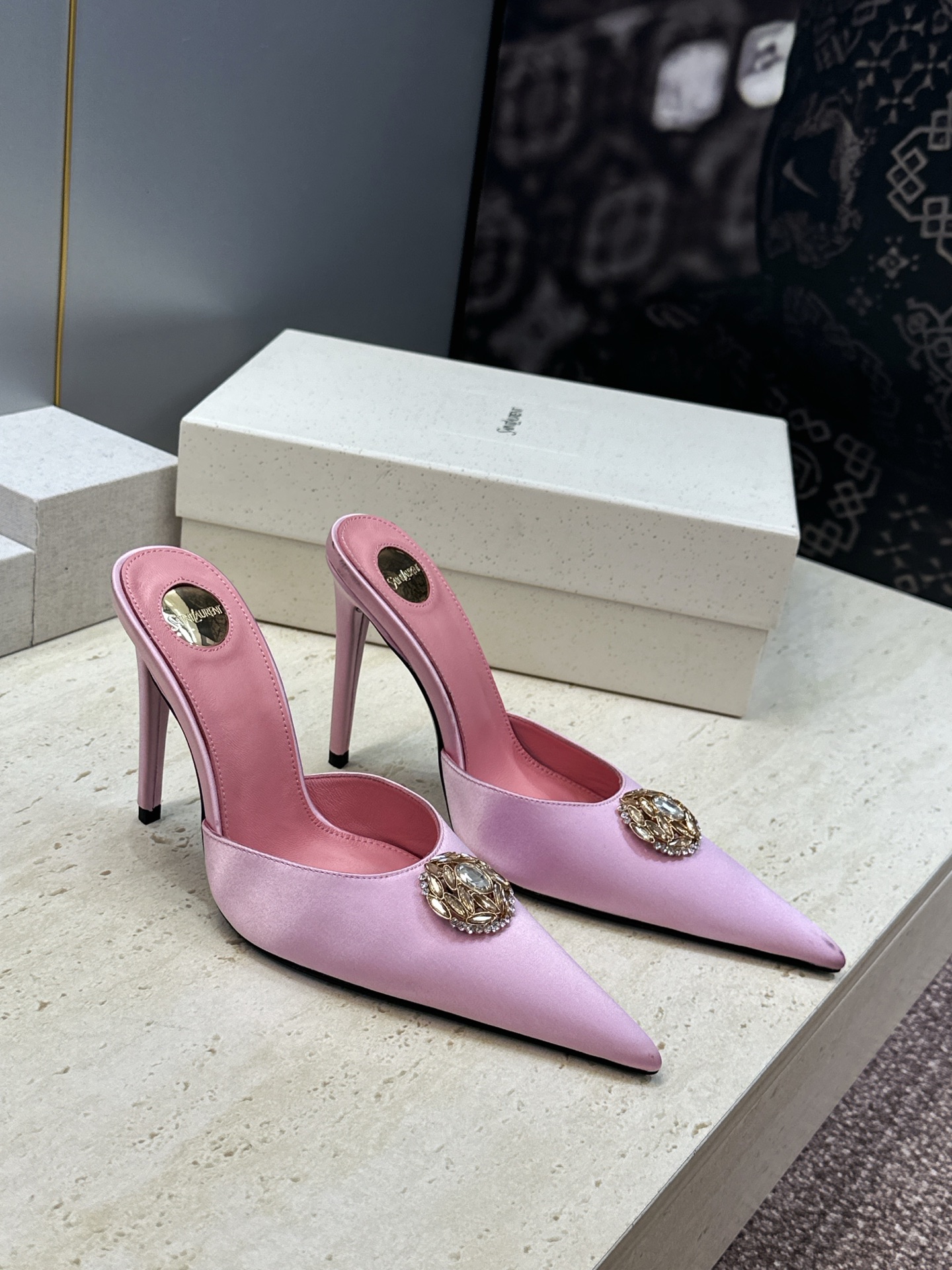 Saint Laurent Pink Brooch Slingback Pumps