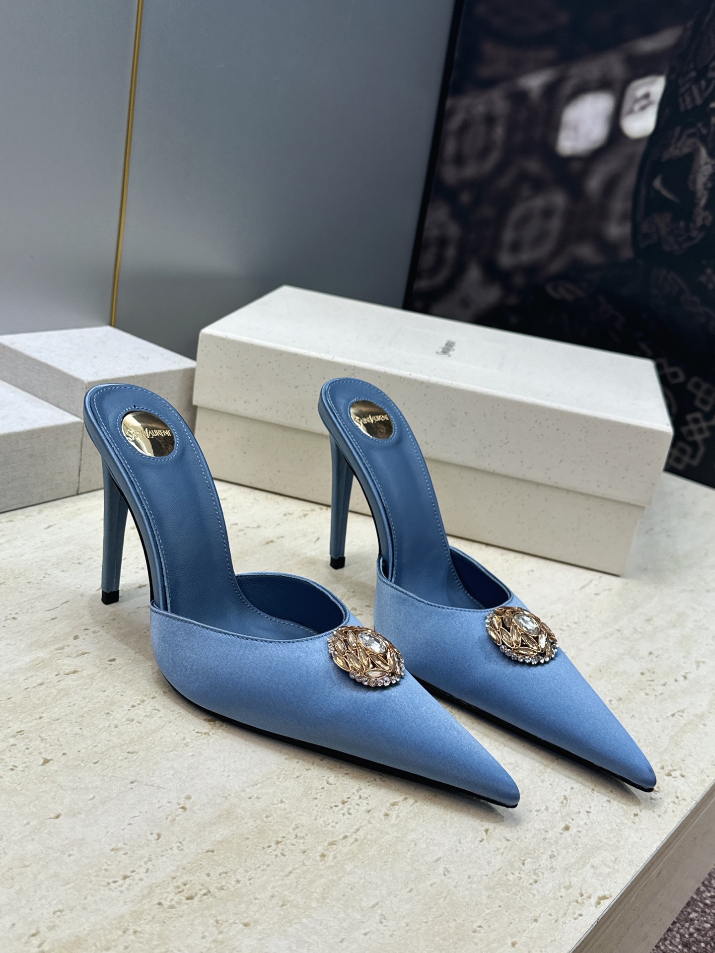 Saint Laurent Blue Brooch Slingback Pumps