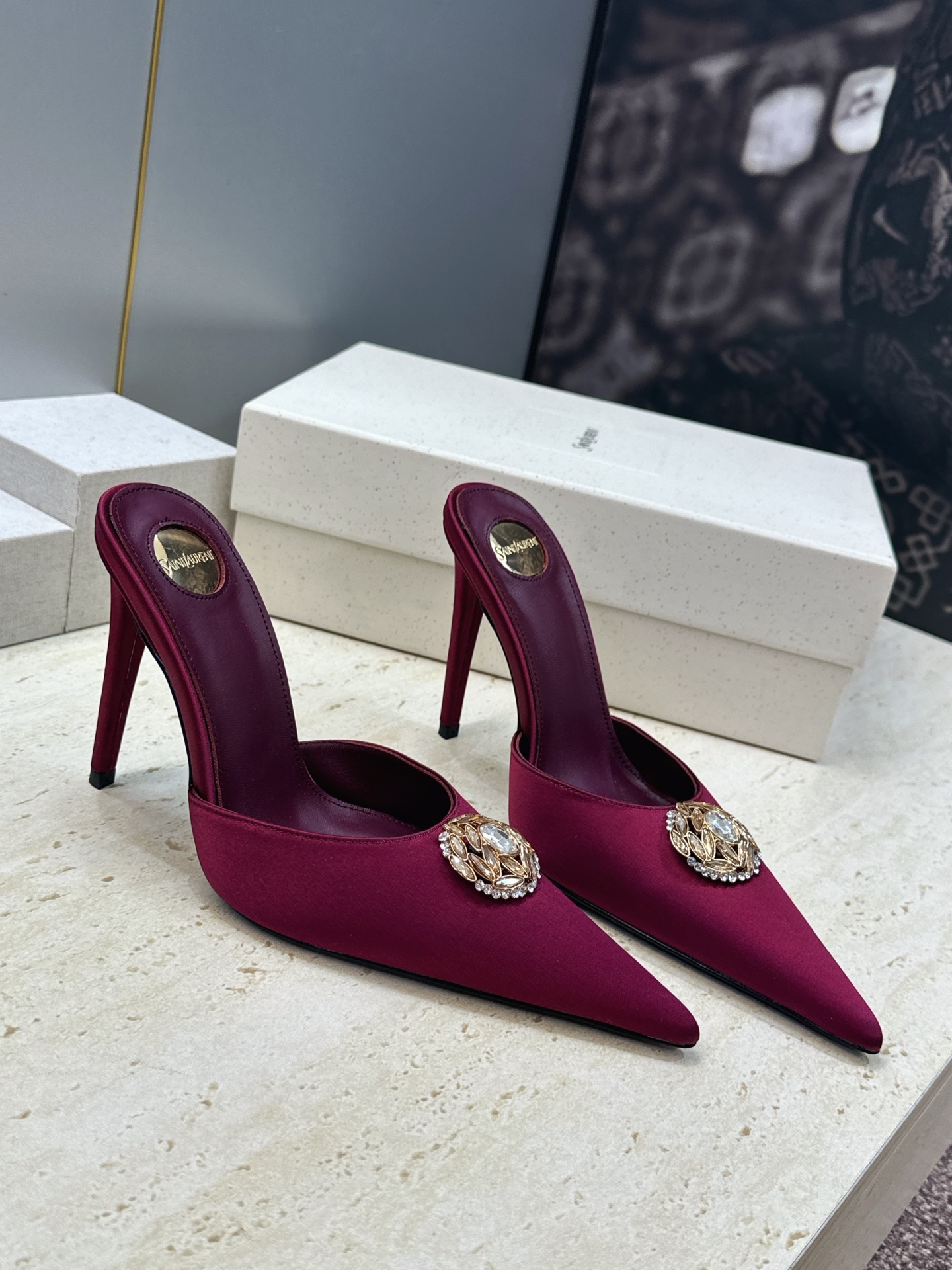 Saint Laurent Purple Brooch Slingback Pumps