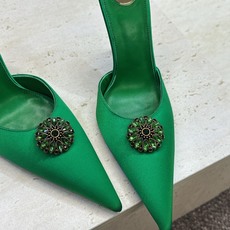 SAINT LAURENT PARIS 圣罗兰2026春夏新款高跟水钻女鞋 YSL字母logo五金扣尖头细跟穆勒凉拖鞋 SAINT LAURENT PARIS 圣罗兰2026春夏新款高跟水钻女鞋 YSL字母logo五金扣尖头细跟穆勒凉拖鞋