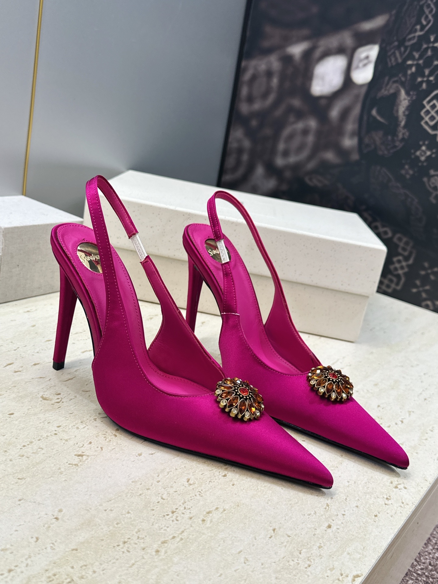 Saint Laurent Pink Brooch Slingback Pumps