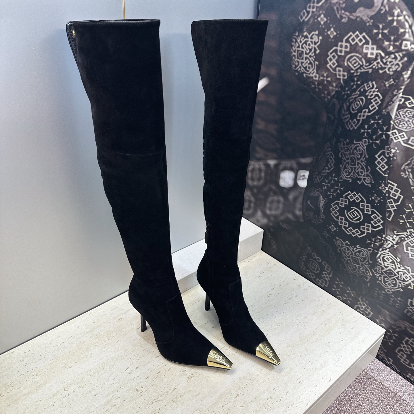 Saint Laurent Black Gold Toe Over Knee Boots