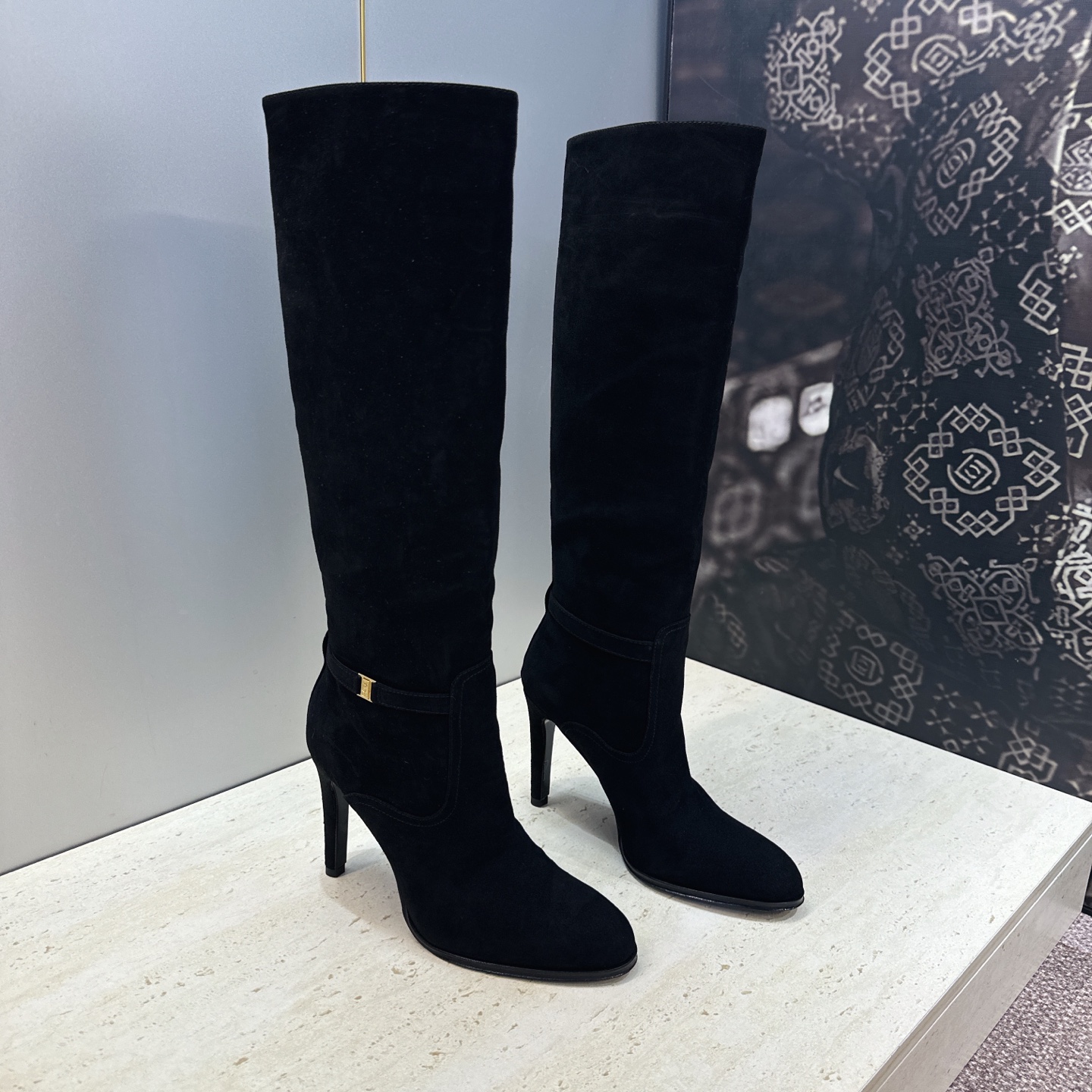 Saint Laurent Black Knee High Stiletto Boots