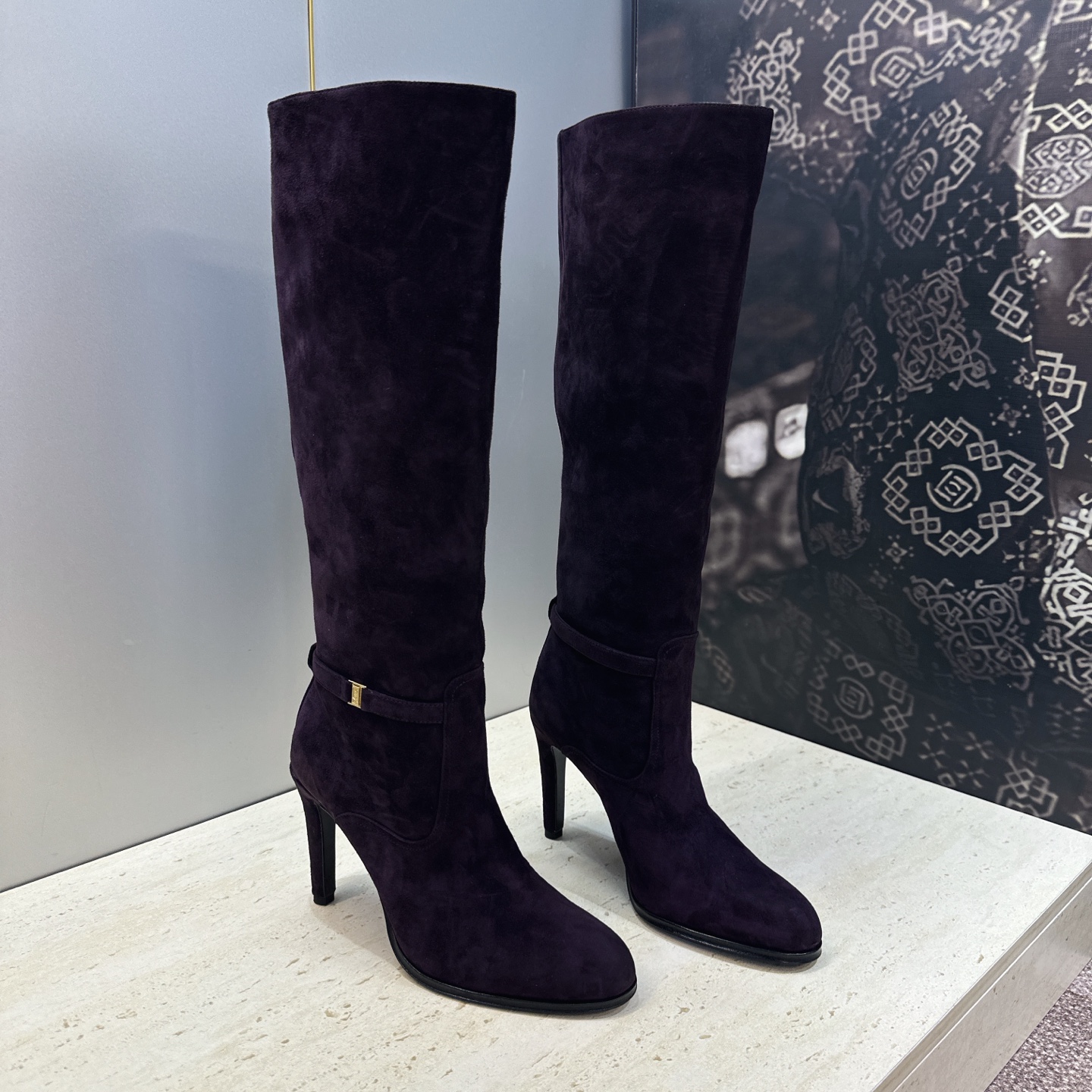 Saint Laurent Purple Knee High Stiletto Boots