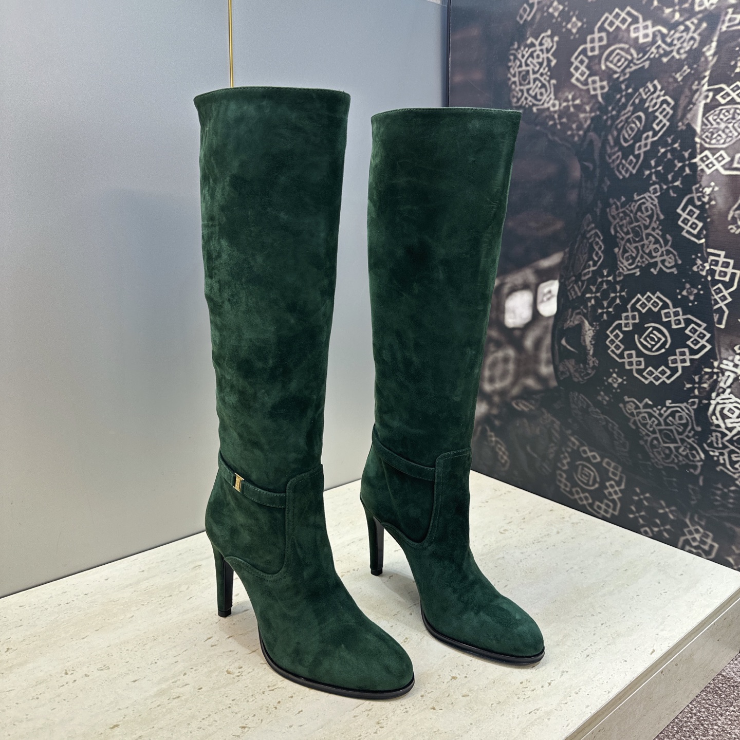 Saint Laurent Green Knee High Stiletto Boots