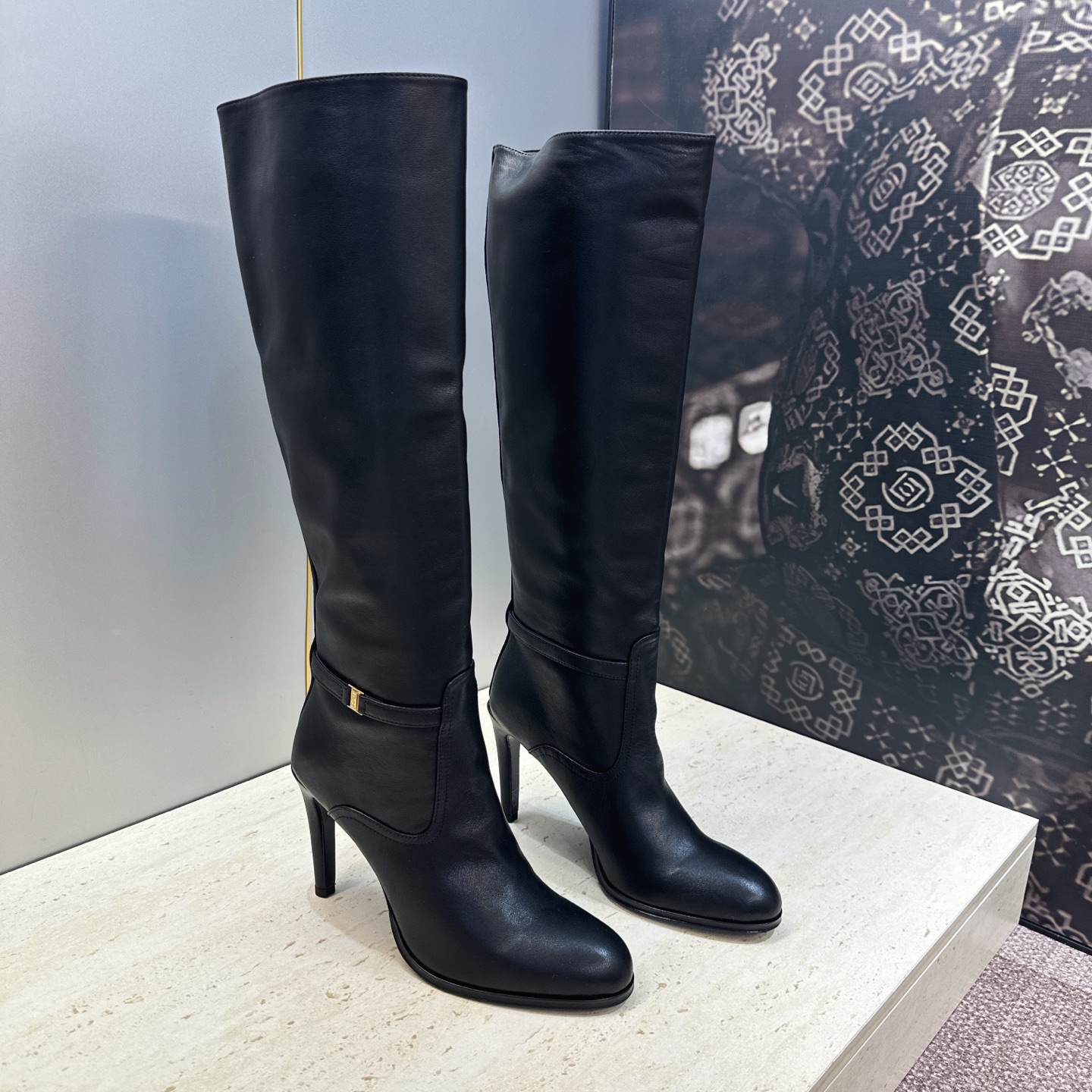 Saint Laurent Black Knee High Stiletto Boots