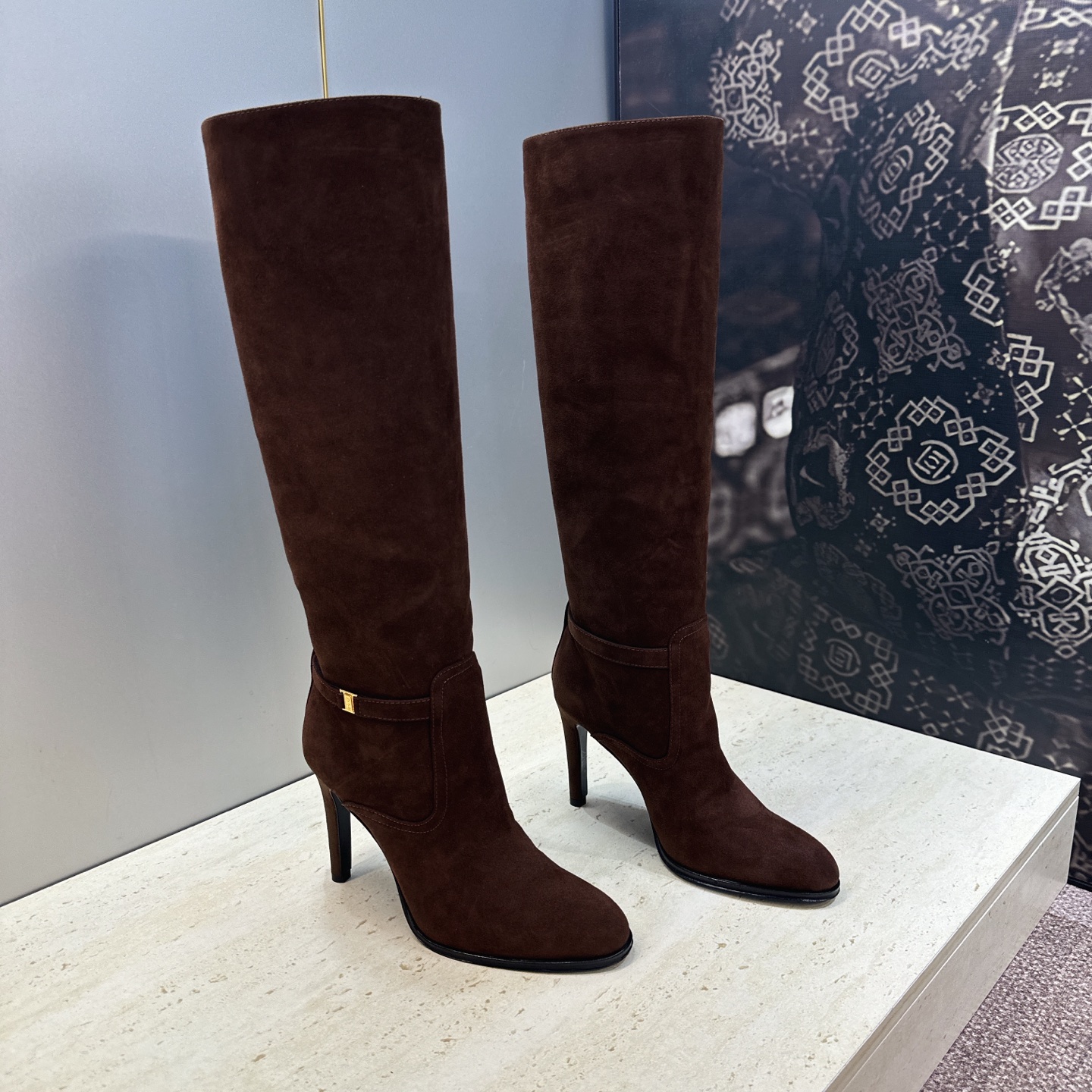 Saint Laurent Brown Knee High Stiletto Boots