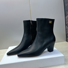 CELINE 2026秋冬新款中跟及裸机车女短靴 瑟琳字母logo粗跟尖头侧拉链拼色马丁骑士靴 材质鞋面定制进口小牛皮+ CELINE 2026秋冬新款中跟及裸机车女短靴 瑟琳字母logo粗跟尖头侧拉链拼色马丁骑士靴 材质鞋面定制进口小牛皮+