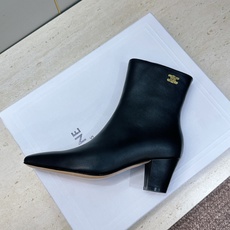 CELINE 2026秋冬新款中跟及裸机车女短靴 瑟琳字母logo粗跟尖头侧拉链拼色马丁骑士靴 材质鞋面定制进口小牛皮+ CELINE 2026秋冬新款中跟及裸机车女短靴 瑟琳字母logo粗跟尖头侧拉链拼色马丁骑士靴 材质鞋面定制进口小牛皮+