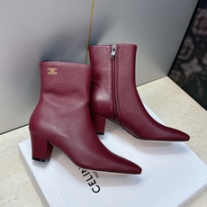 CELINE 2026秋冬新款中跟及裸机车女短靴 瑟琳字母logo粗跟尖头侧拉链拼色马丁骑士靴 材质鞋面定制进口小牛皮+ CELINE 2026秋冬新款中跟及裸机车女短靴 瑟琳字母logo粗跟尖头侧拉链拼色马丁骑士靴 材质鞋面定制进口小牛皮+