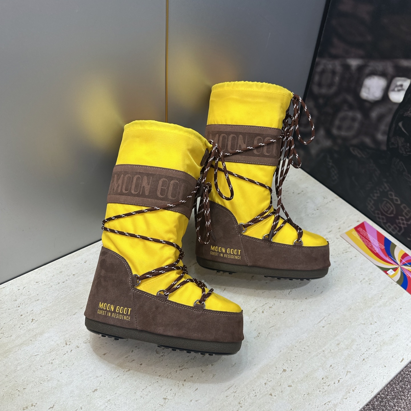 MOON BOOT 2026秋冬新款情侣新款时尚系带拼色中筒女靴  Park Soulmate 防寒保暖羽绒平底圆头雪地