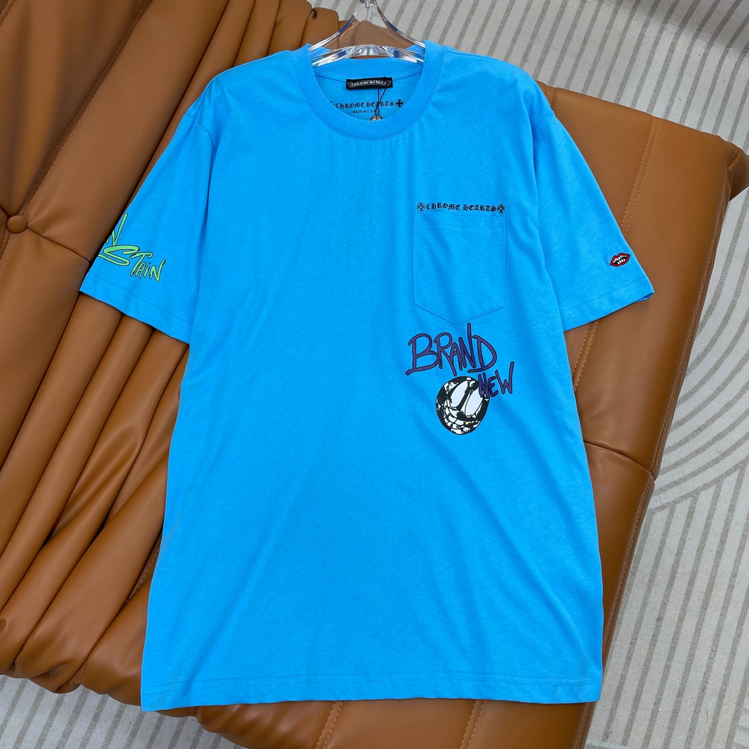 Chrome Hearts Kleding Overhemden T-Shirt Blauw Doodle Afdrukken Unisex Lente/Zomercollectie Korte mouw
