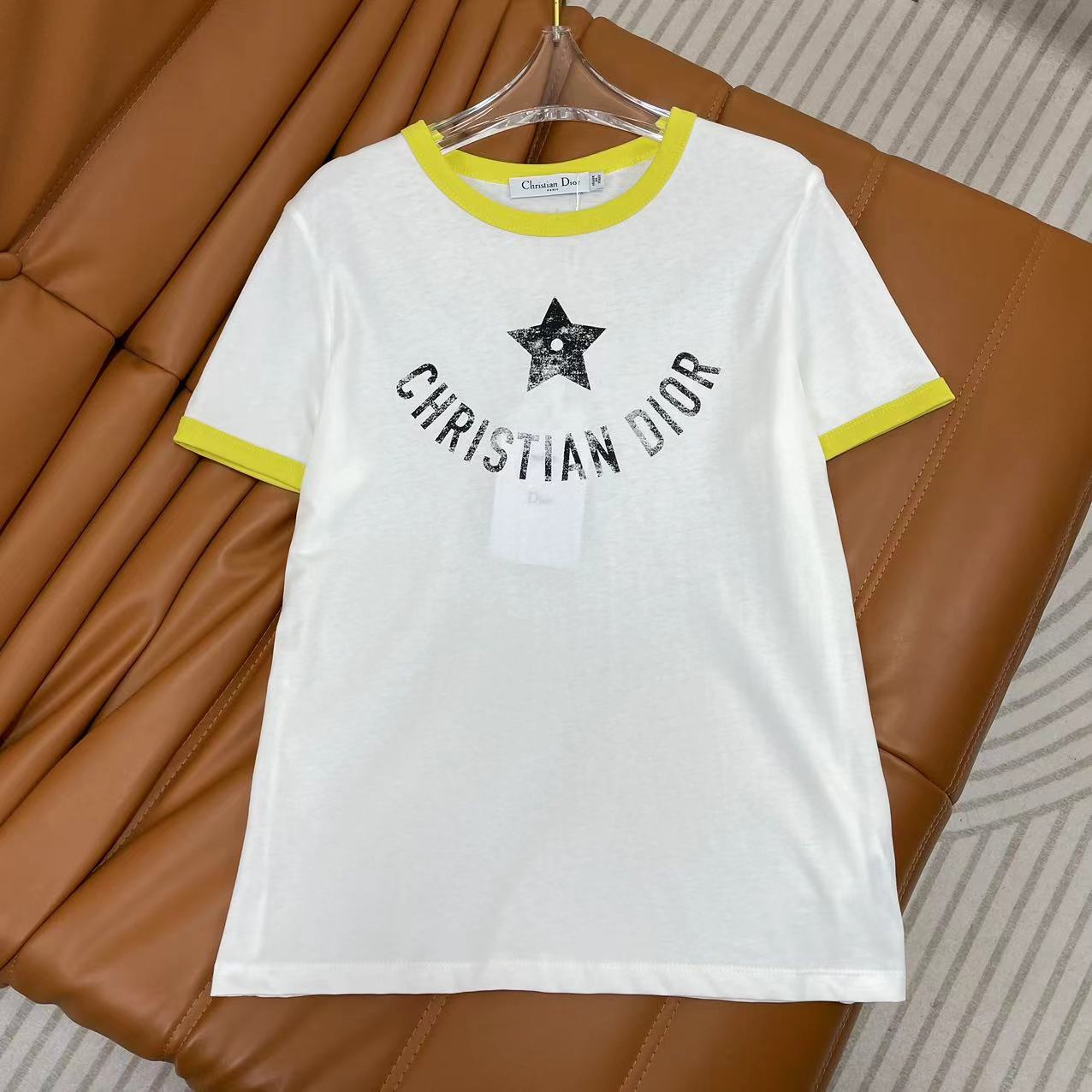 Dior Kleding T-Shirt Wit Afdrukken Katoen Herfstcollectie Korte mouw
