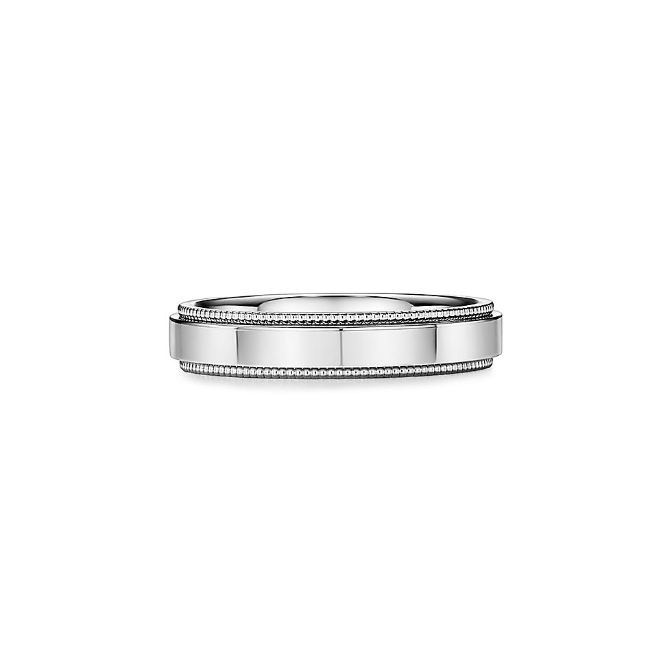 Tiffany & Co. 蒂芙尼戒指 宽版无钻方形珠形边饰戒指
