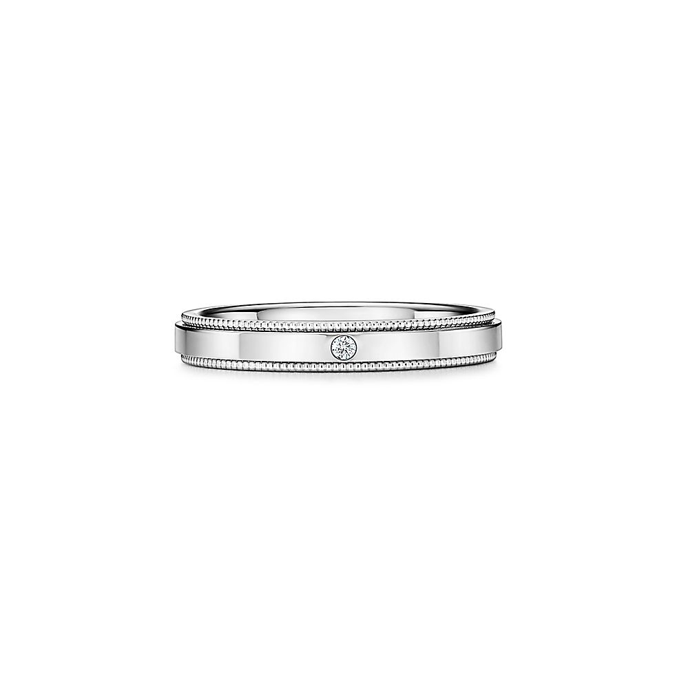 Tiffany & Co. 蒂芙尼戒指 窄版单钻方形珠形边饰戒指