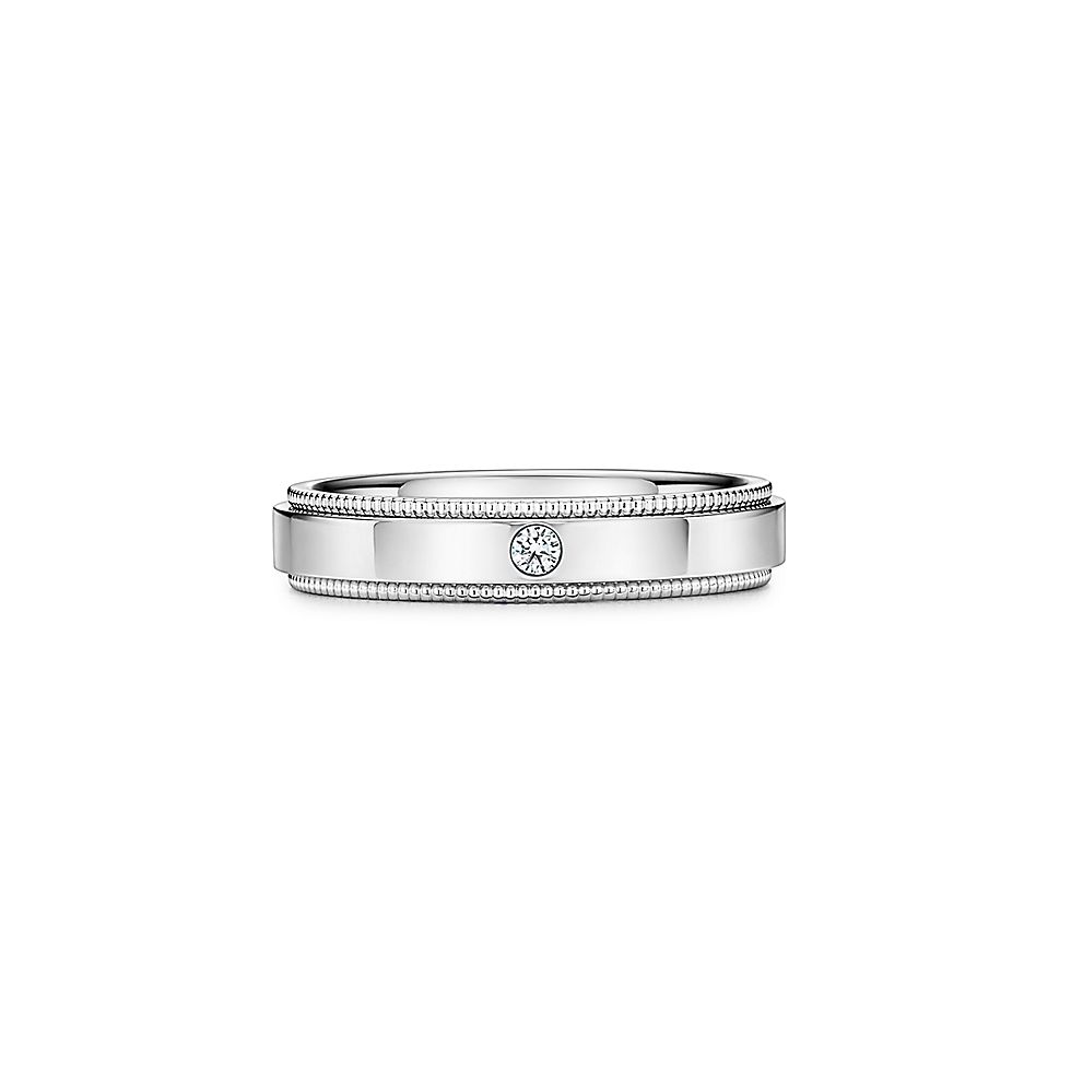 Tiffany & Co. 蒂芙尼戒指 宽版单钻方形珠形边饰戒指