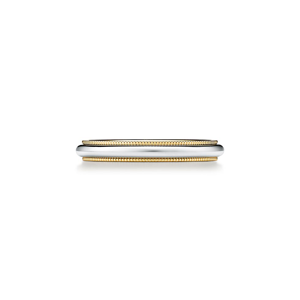 Tiffany & Co. 蒂芙尼戒指 窄版无钻圆形分金色珠形边饰戒指