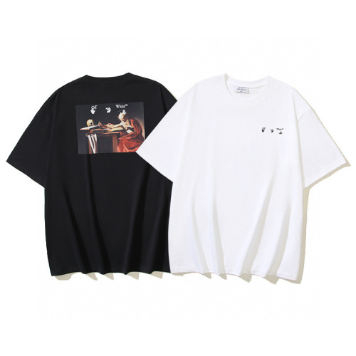 Off-White Caravaggio Painting T-Shirt: Short Sleeve, Crew Neck, Cotton Blend 1 Off-White Caravaggio Painting T-Shirt: Short Sleeve, Crew Neck, Cotton Blend