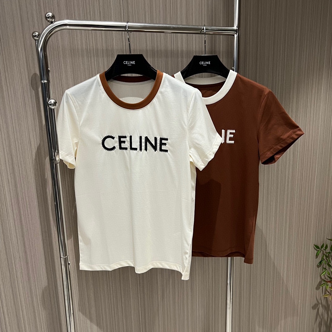 【新款发售】 Celine字母刺绣撞色设计T恤 高品质pyzdsq SML