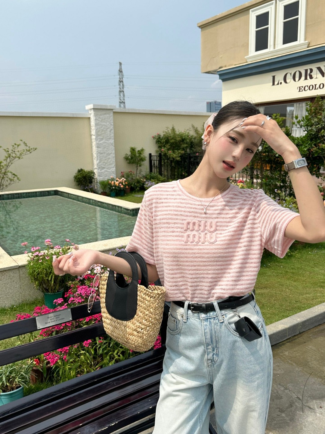 Miu Miu Striped Linen-Knit Short Sleeve T-Shirt - Breathable & Soft 2 a1746879328287 1615
