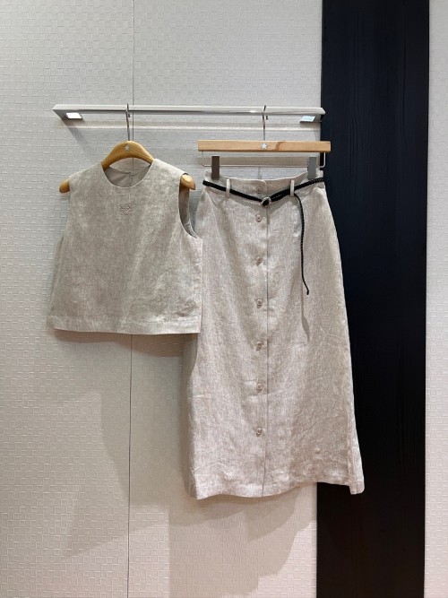 Linen Vest Top and Button-Front Midi Skirt Set with Belt - Chic & Comfortable 1 Linen Vest Top and Button-Front Midi Skirt Set with Belt - Chic & Comfortable