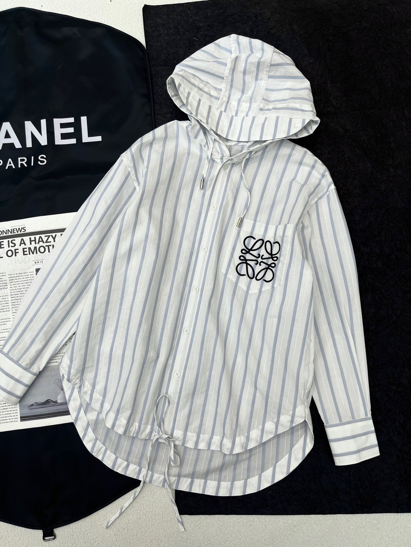 Loewe Striped Drawstring Hem Hoodie Shirt Women's Casual Top