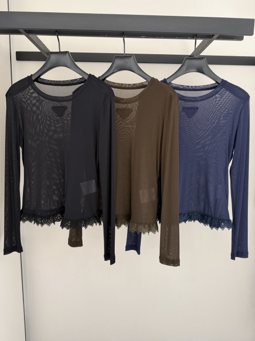Women's Sheer Mesh Long Sleeve Top with Lace Trim - Elegant and Versatile 1 Women's Sheer Mesh Long Sleeve Top with Lace Trim - Elegant and Versatile
