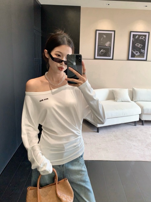 Women's Off Shoulder Long Sleeve T-Shirt Casual Cotton Blend Top 1 Women's Off Shoulder Long Sleeve T-Shirt Casual Cotton Blend Top