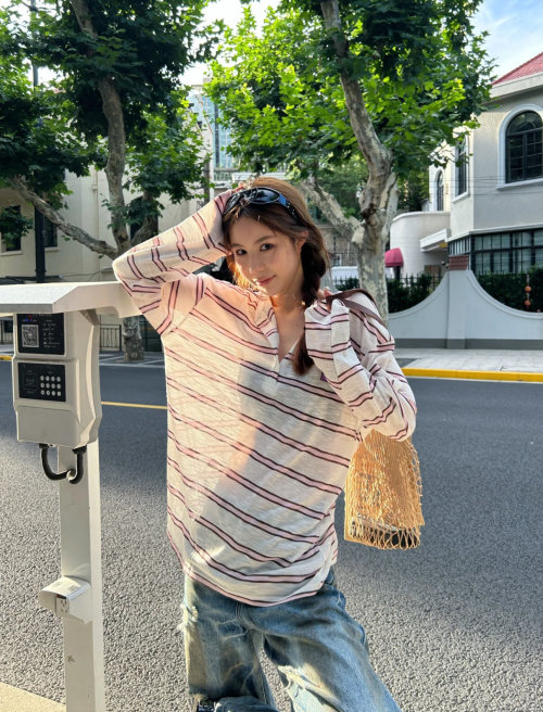 Striped Linen-Blend Top with Button Detail, Long Sleeve, Relaxed Fit 1 Striped Linen-Blend Top with Button Detail, Long Sleeve, Relaxed Fit