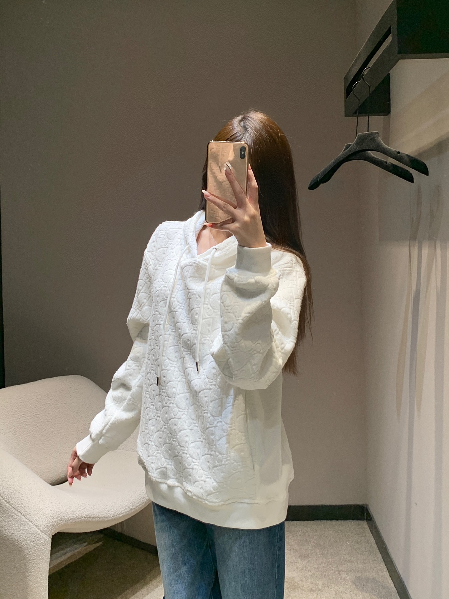 Dior White Jacquard Hoodie, Drawstring, and Relaxed Fit for Women