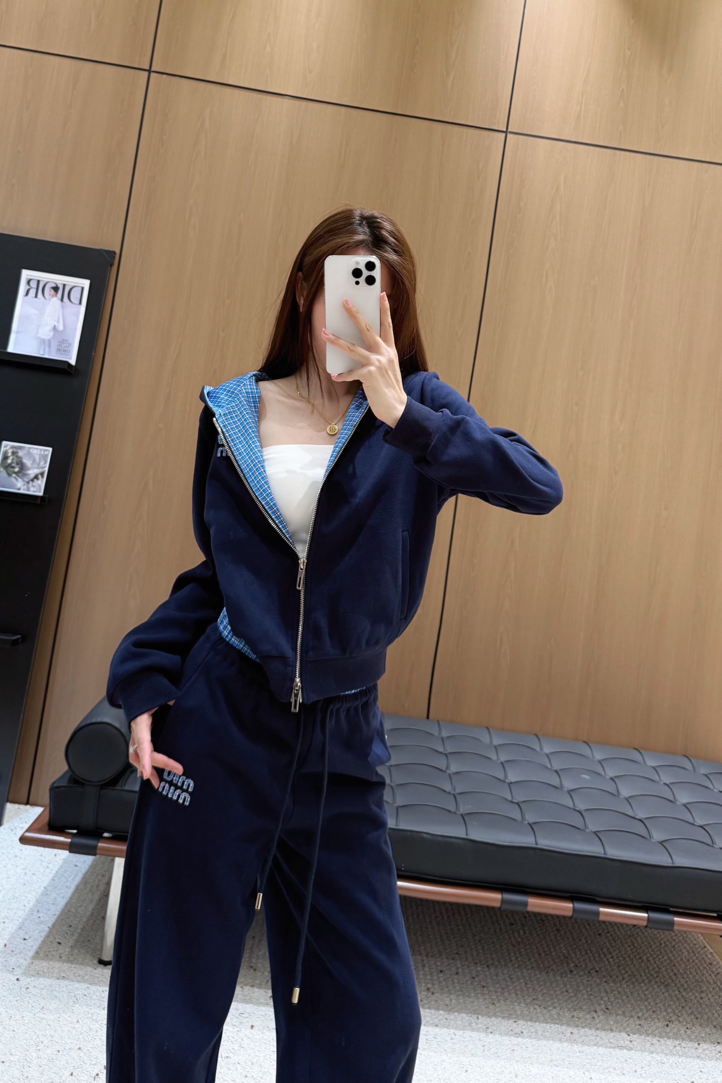 Miu Miu Navy Blue Hooded Zip-Up Sweatshirt and Wide Leg Pants Set 3 a1758369140979 7507