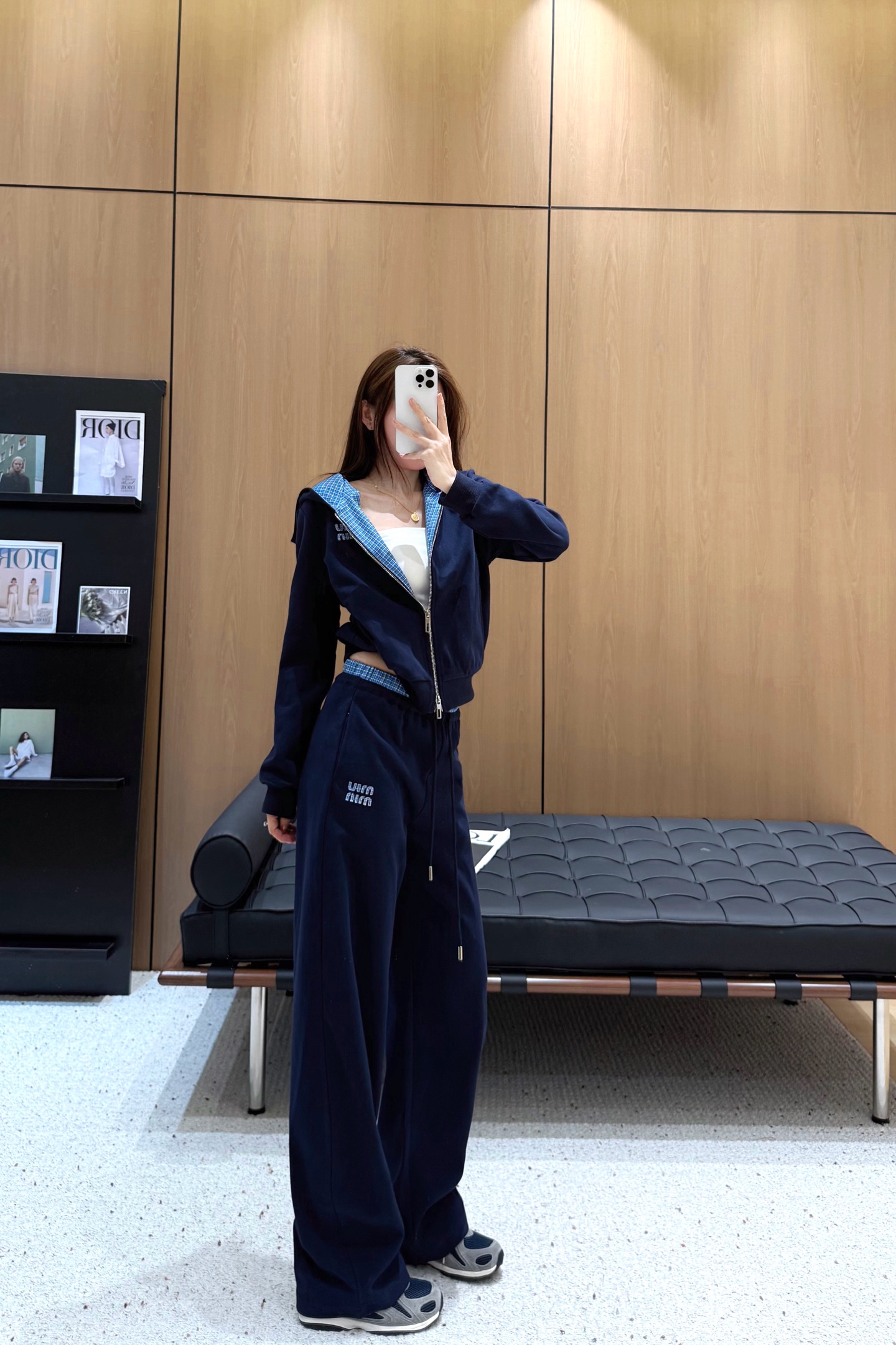 Miu Miu Navy Blue Hooded Zip-Up Sweatshirt and Wide Leg Pants Set 6 a1758369140979 8418