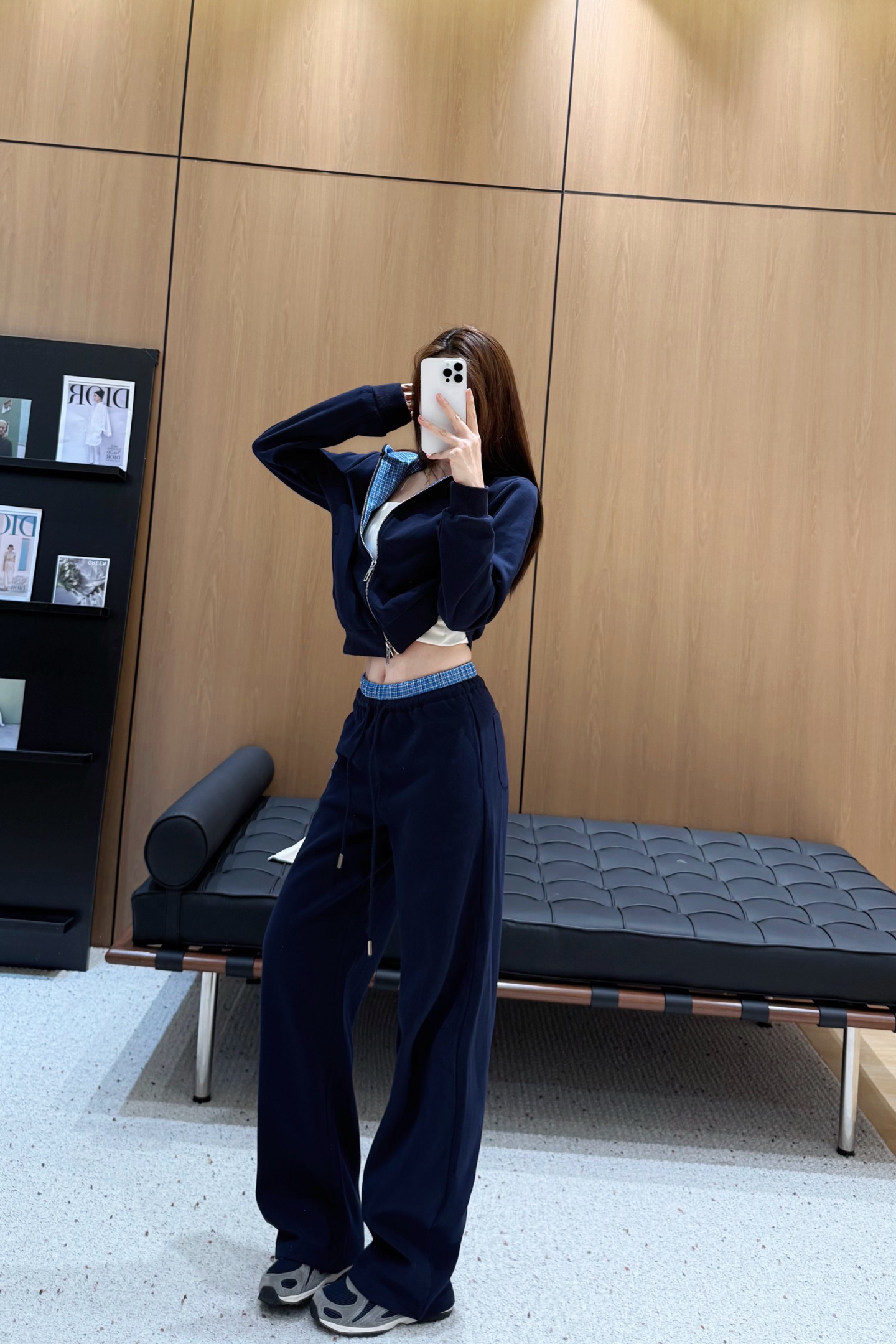Miu Miu Navy Blue Hooded Zip-Up Sweatshirt and Wide Leg Pants Set 7 a1758369140985 7177