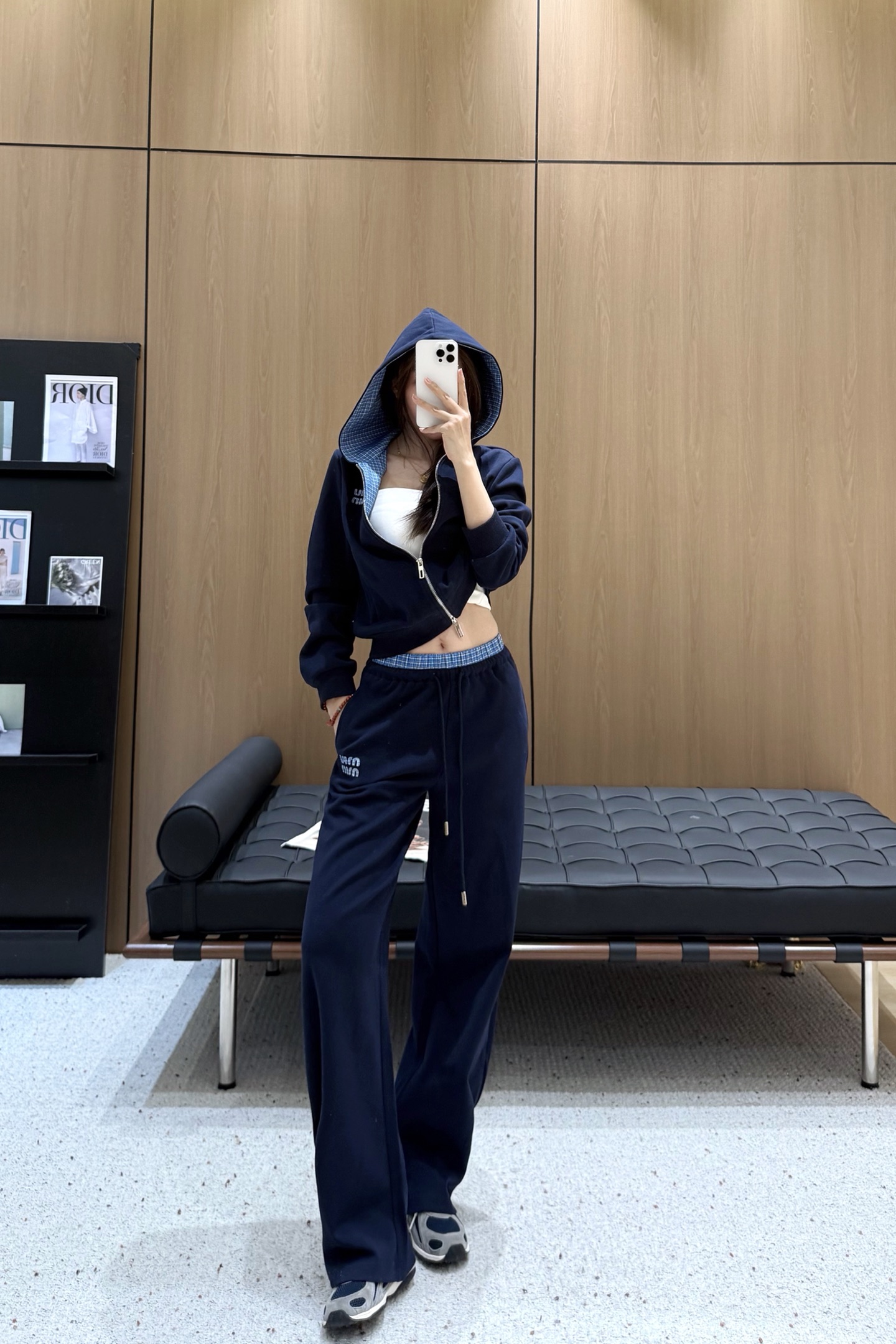 Miu Miu Navy Blue Hooded Zip-Up Sweatshirt and Wide Leg Pants Set 2 a1758369173978 5158