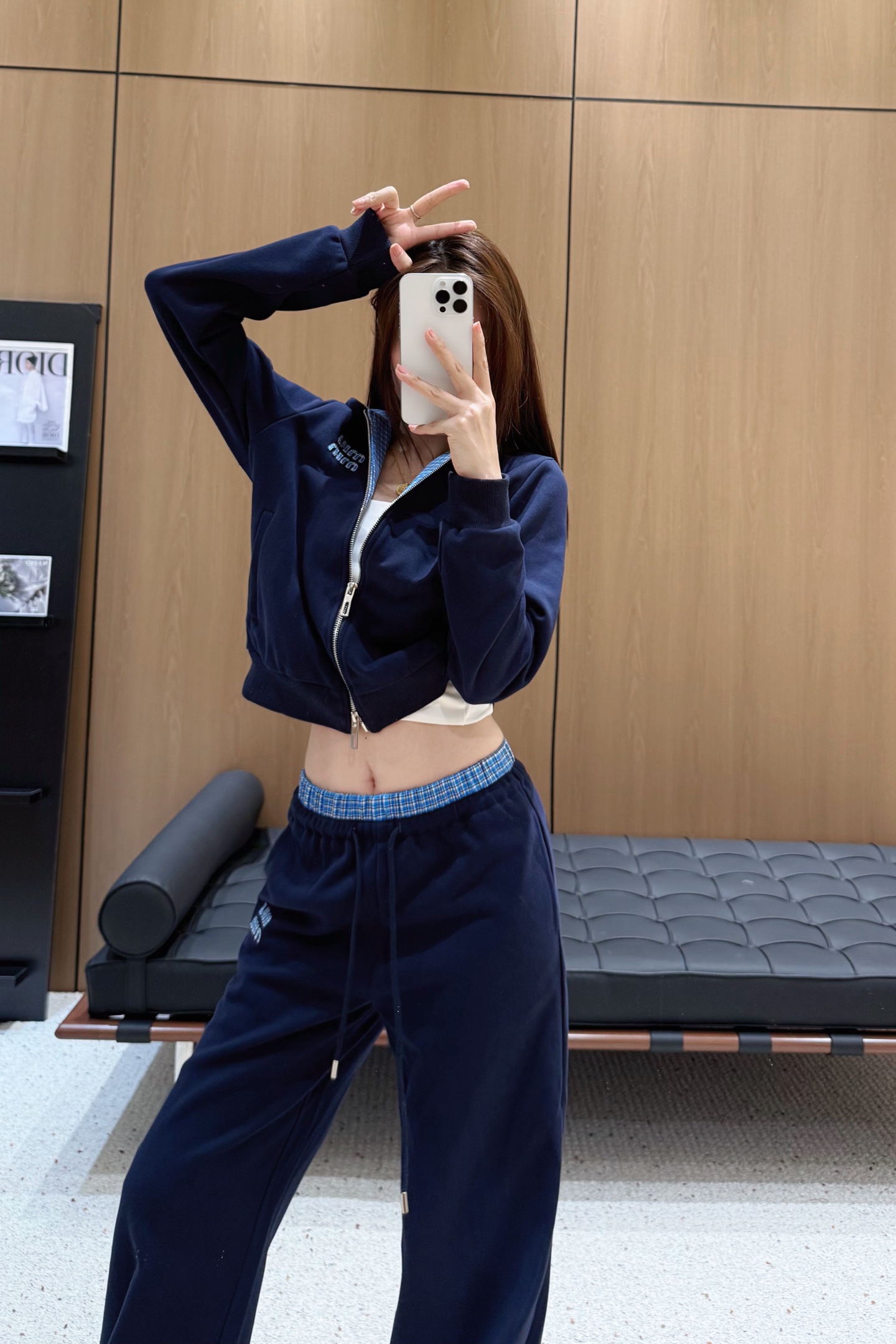 Miu Miu Navy Blue Hooded Zip-Up Sweatshirt and Wide Leg Pants Set 5 a1758369173996 0767