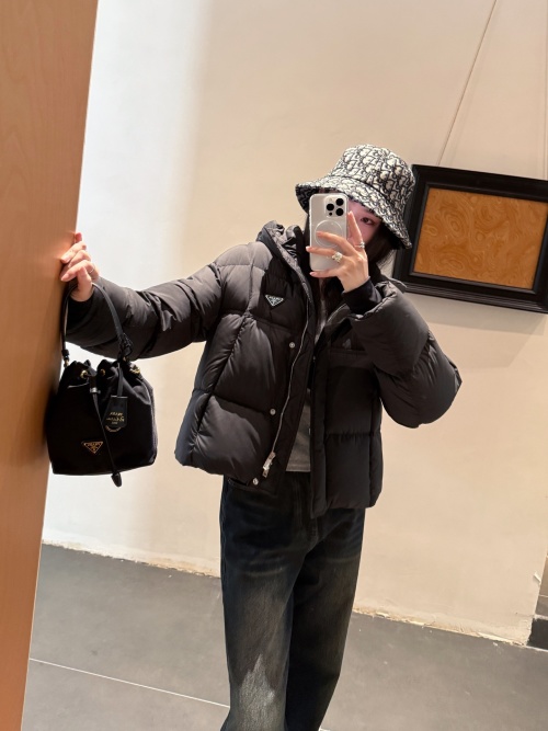 Prada Women's Black Hooded Down Puffer Jacket, Classic Logo, Stylish 1 Prada Women's Black Hooded Down Puffer Jacket, Classic Logo, Stylish