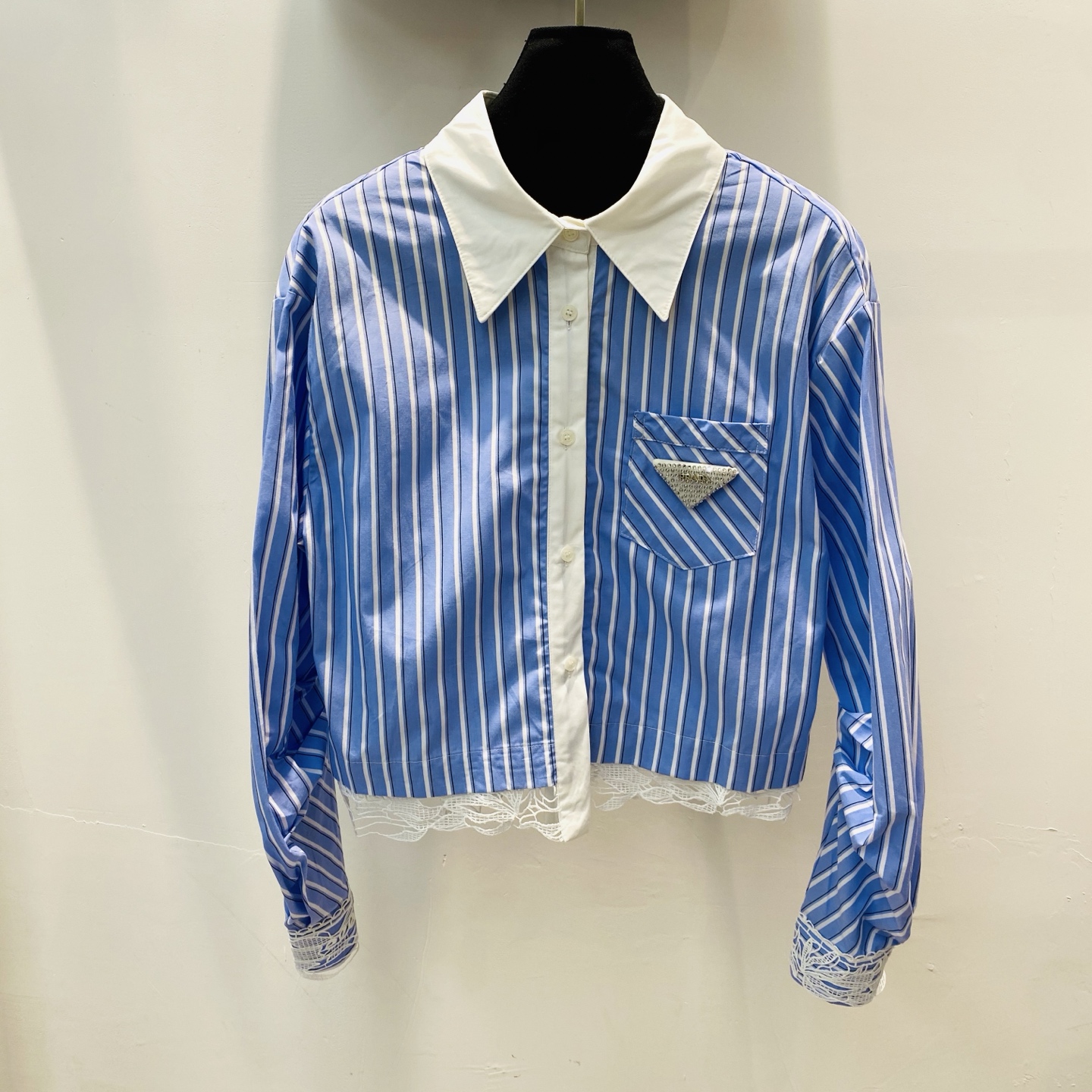 NO:314701,New P-Junior College Style Blue Striped Lace Shirt Top Contrast French Shirt SML, Shirts, Alexander Wang19860909新款P家学院风蓝条纹蕾丝衬衫上衣撞色法式衬衣SML,,shirts,alexander wang,Women's clothing